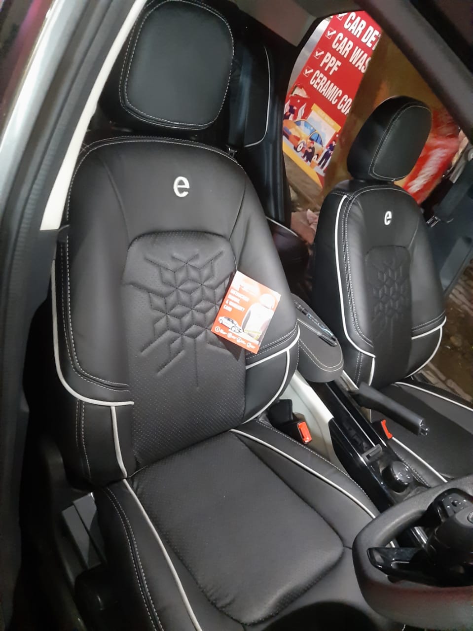 Venti 2 Perforated Art Leather Car Seat Cover For Hyundai I20 Car Interior (Black - White)