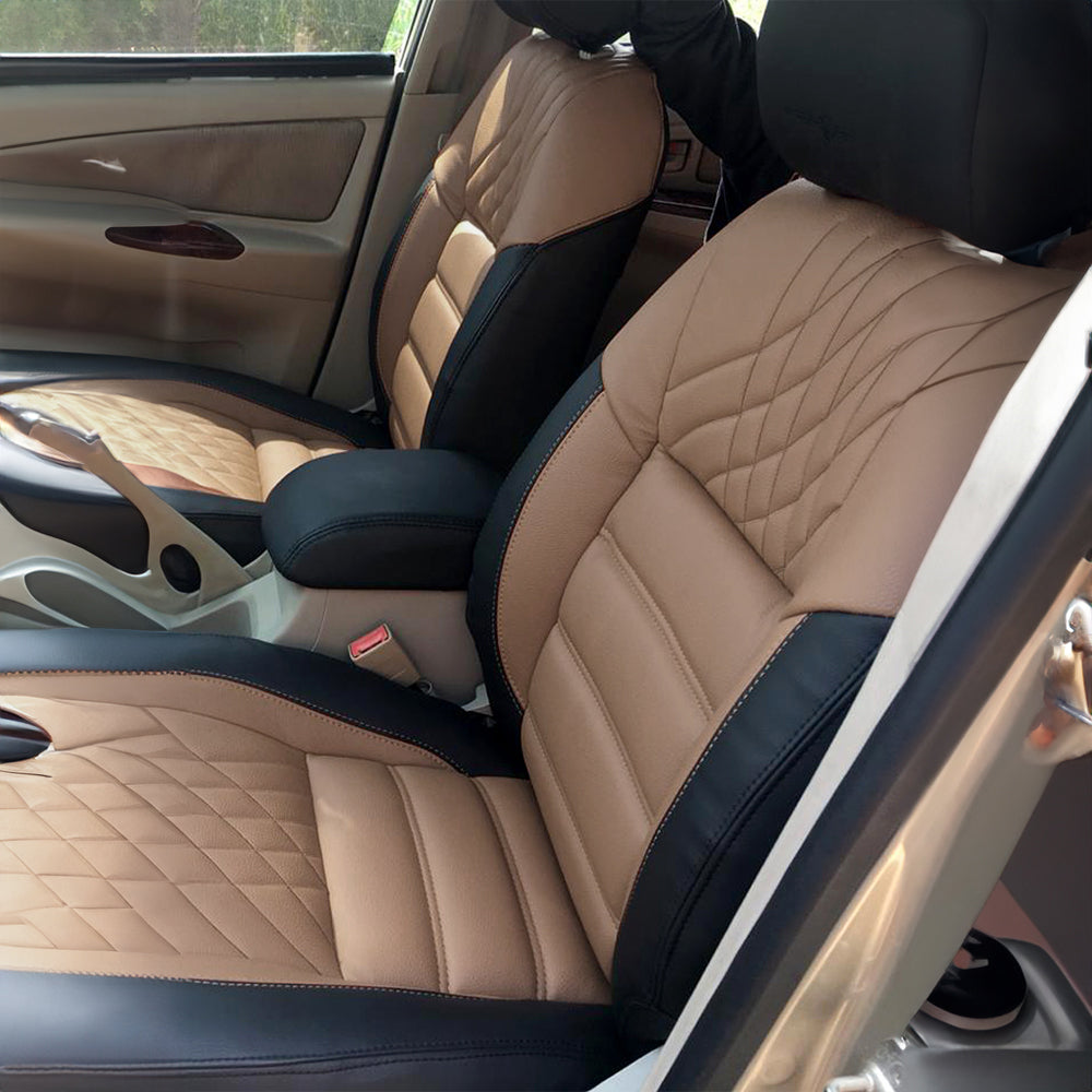 Glory Colt Duo Art Leather Car Seat Cover For Mahindra XUV 3XO | in Beige-Black Colour | Elegant Auto Retail