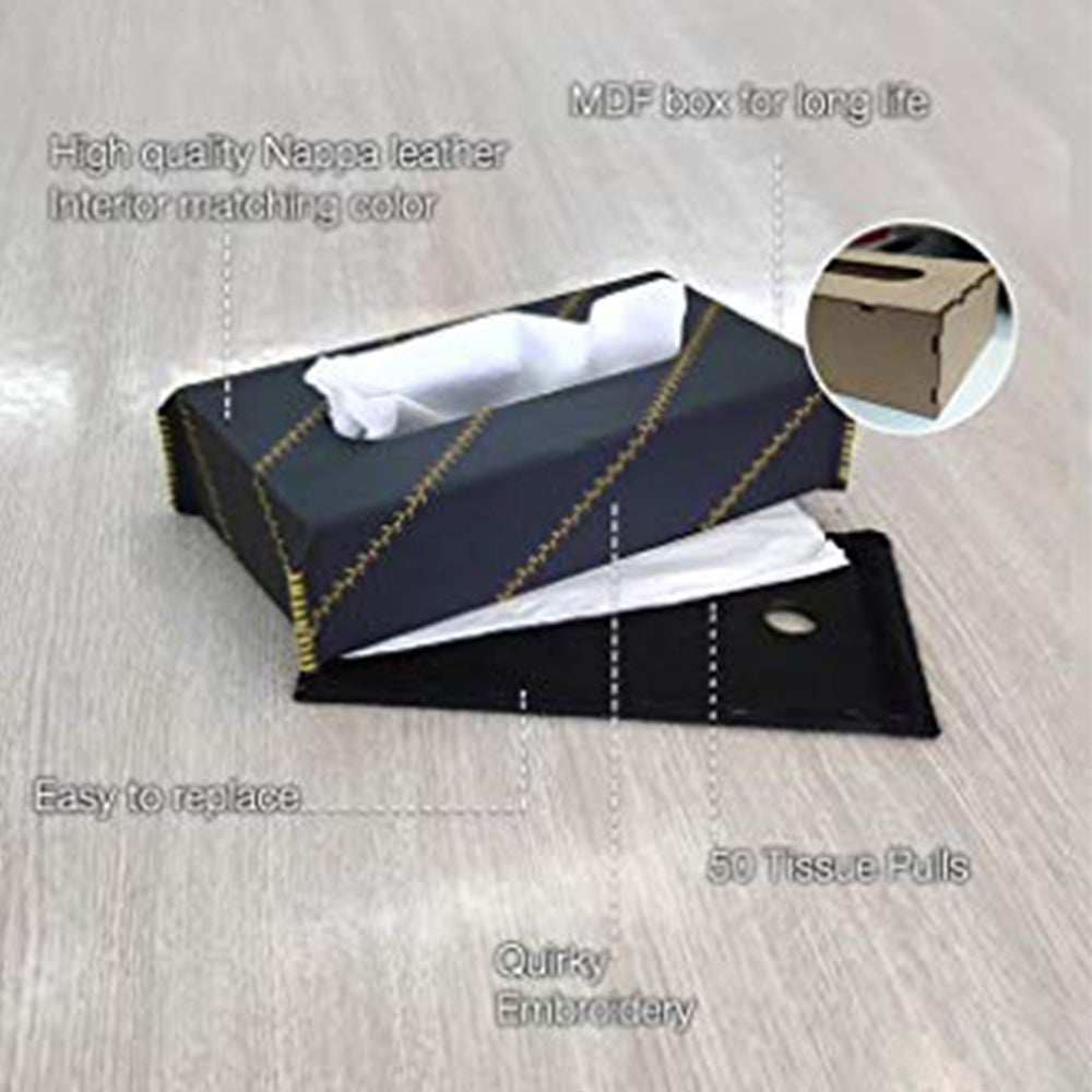 Nappa Leather Cross 1 Tissue Box Black and Yellow | Elegant Auto Retail