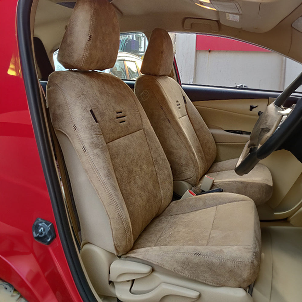 Nubuck Patina Leather Feel Fabric Car Seat Cover For Hyundai Alcazar - Beige | Elegant Auto Retail