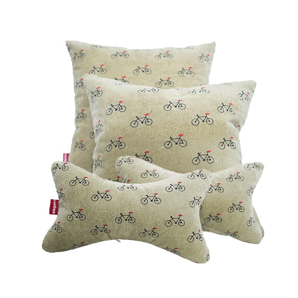 Elegant Car Comfy Pillow And Neck Rest Beige Cycle Set of 4 Design CU02 | Elegant Auto Retail