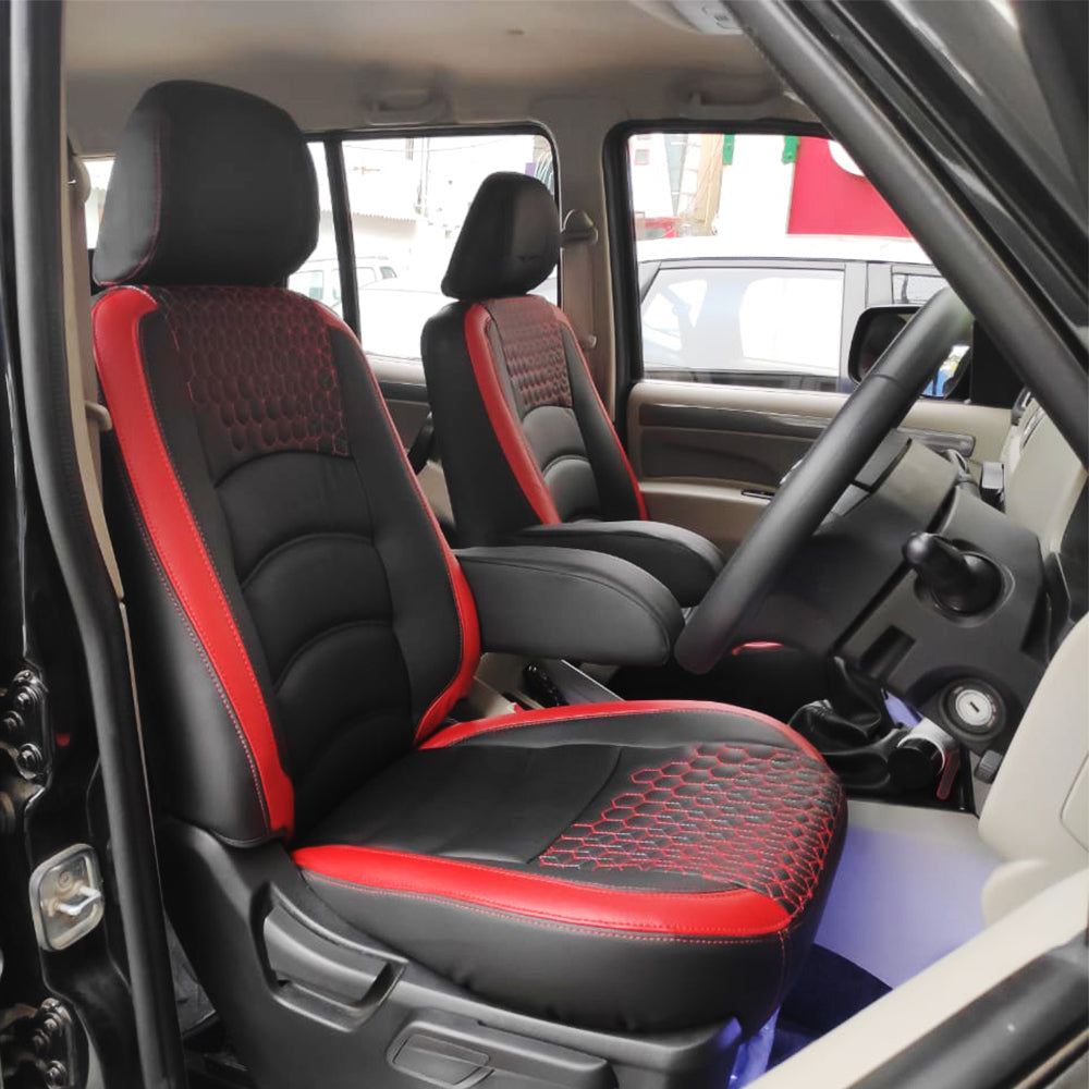 Glory Prism Art Leather Car Seat Cover For Toyota Taisor | in Black-Red Colour | Elegant Auto Retail