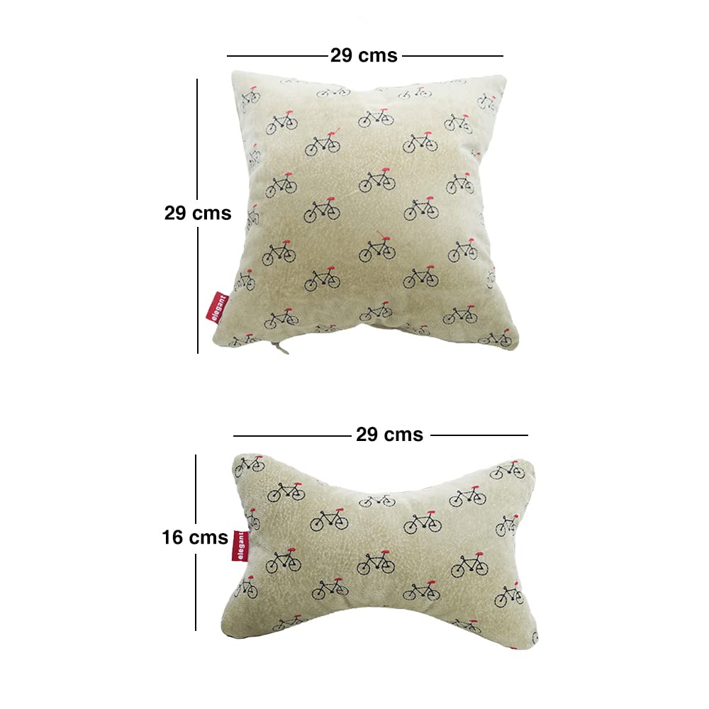 Elegant Car Comfy Pillow And Neck Rest Beige Cycle Set of 4 Design CU02 | Elegant Auto Retail
