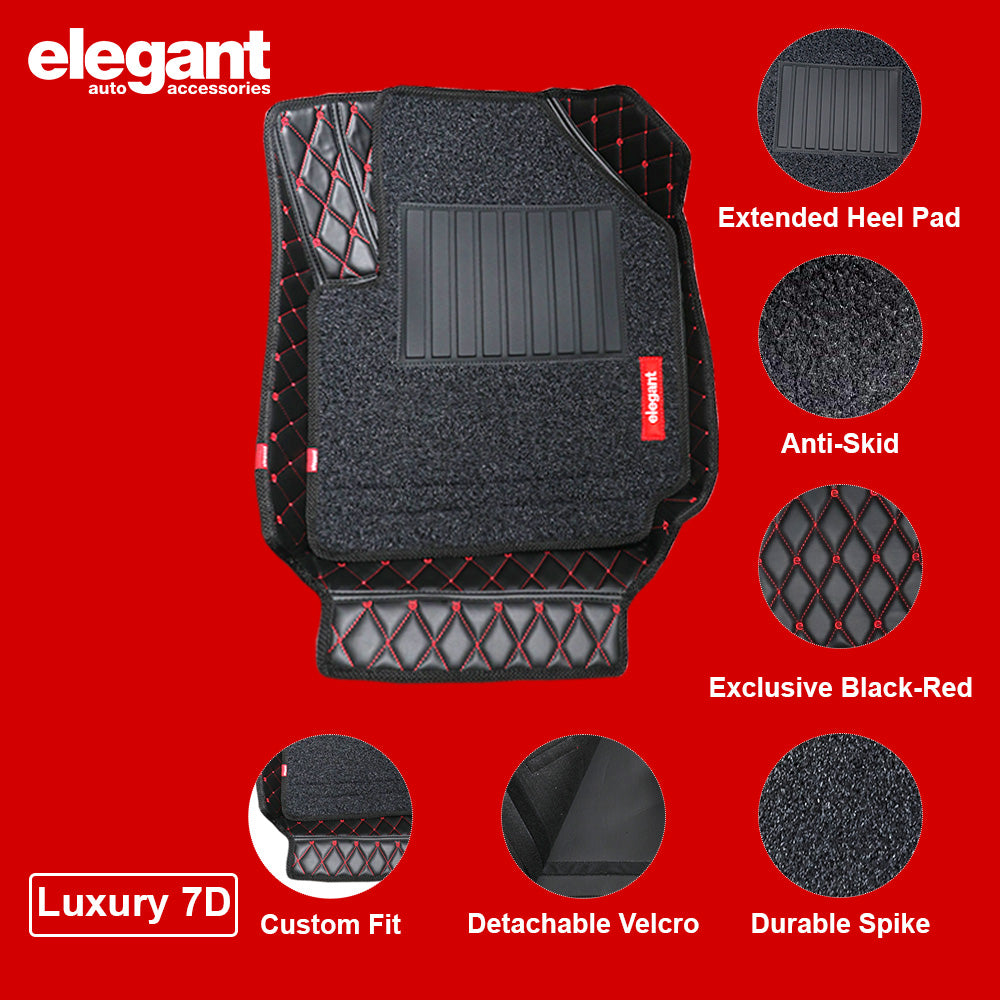 7D Car Floor Mats Black and Red For Mahindra XUV700 5 Seater Elegant