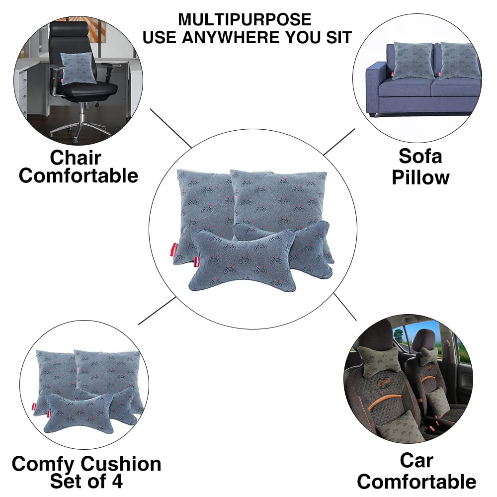 Elegant Car Comfy Pillow And Neck Rest Cycle Set of 4 Design CU02 | Elegant Auto Retail