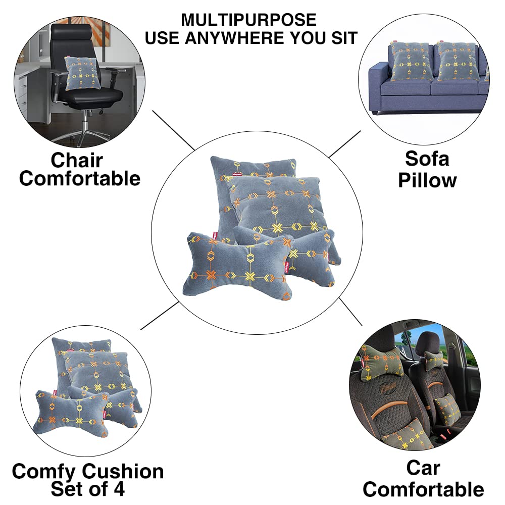 Elegant Car Comfy Pillow And Neck Rest Square Set of 4 Design CU10 | Elegant Auto Retail