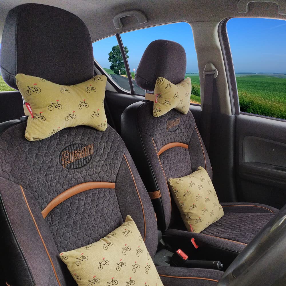 Elegant Car Comfy Pillow And Neck Rest Beige Cycle Set of 4 Design CU02 | Elegant Auto Retail