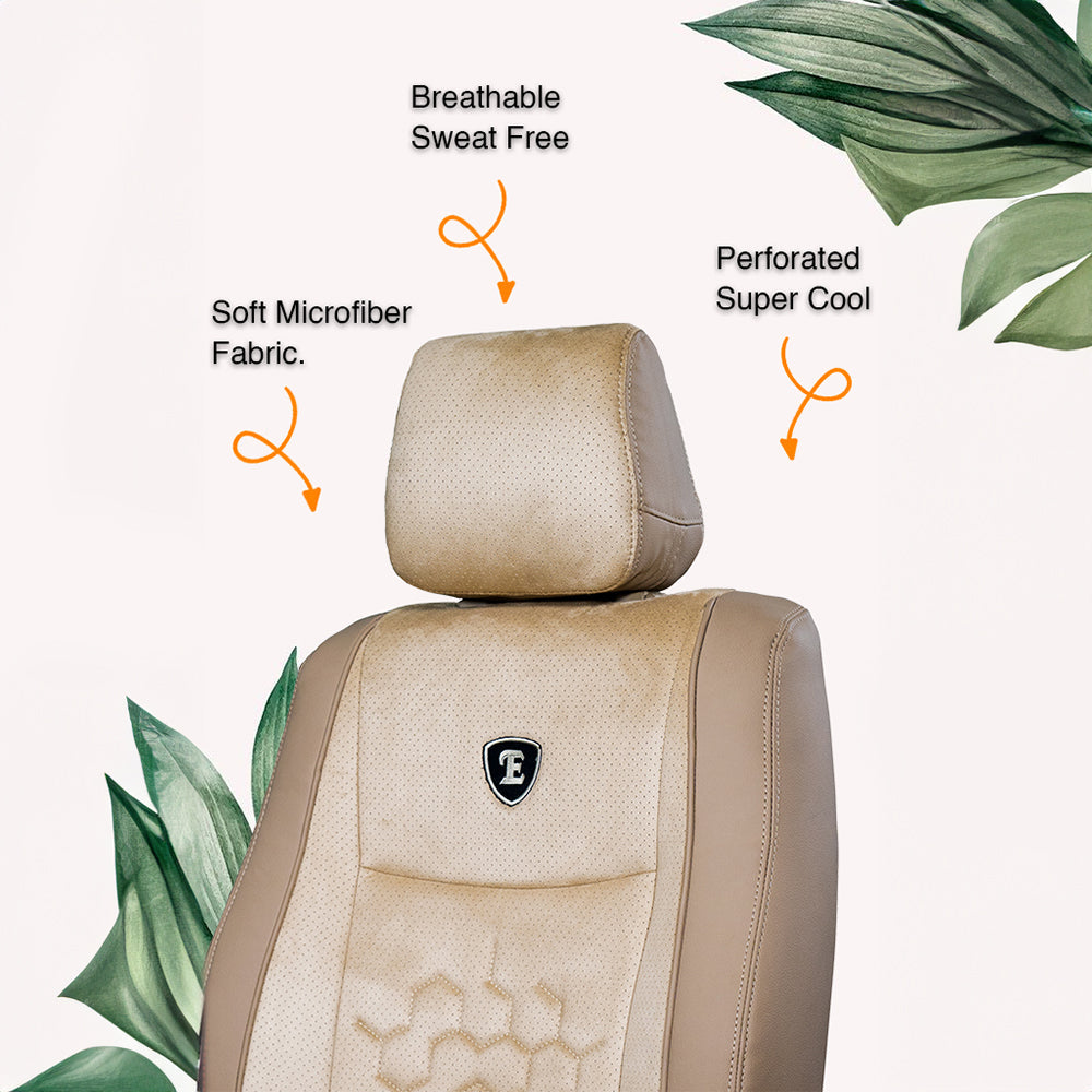 Icee Perforated Fabric Car Seat Cover For Mahindra XUV 400 EV | in Beige Colour | Elegant Auto Retail