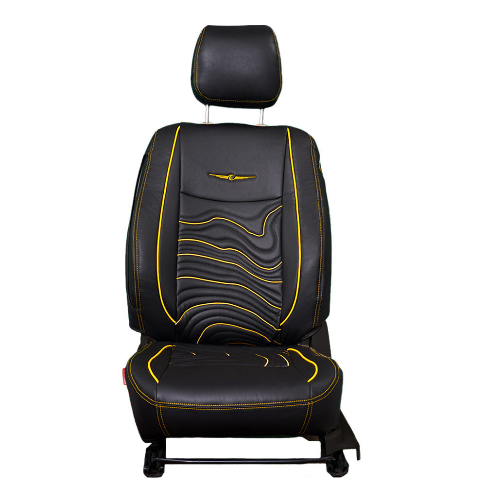 Adventure Art Leather Car Seat Cover For Mahindra XUV 400 EV | in Black-Yellow Colour | Elegant Auto Retail