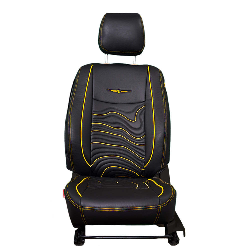 Adventure Art Leather Car Seat Cover For Tata Punch (Black-Yellow)! Elegant Auto Retail