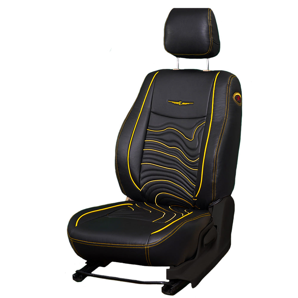 Adventure Art Leather Car Seat Cover For Mahindra Bolero Neo | in Black-Yellow Colour | Elegant Auto Retail
