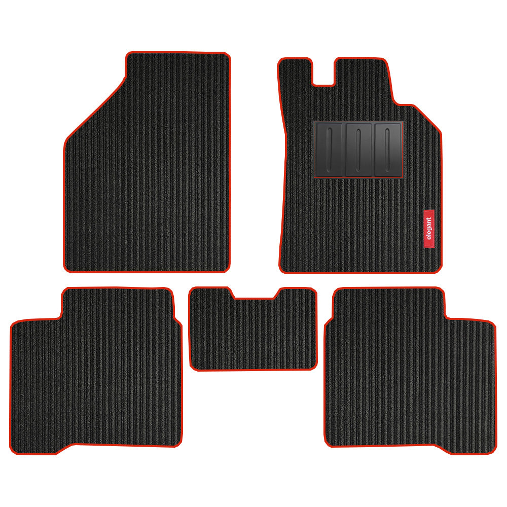 Cord Carpet Car Floor Mat For Maruti Baleno - Black Red | Elegant Auto Retail