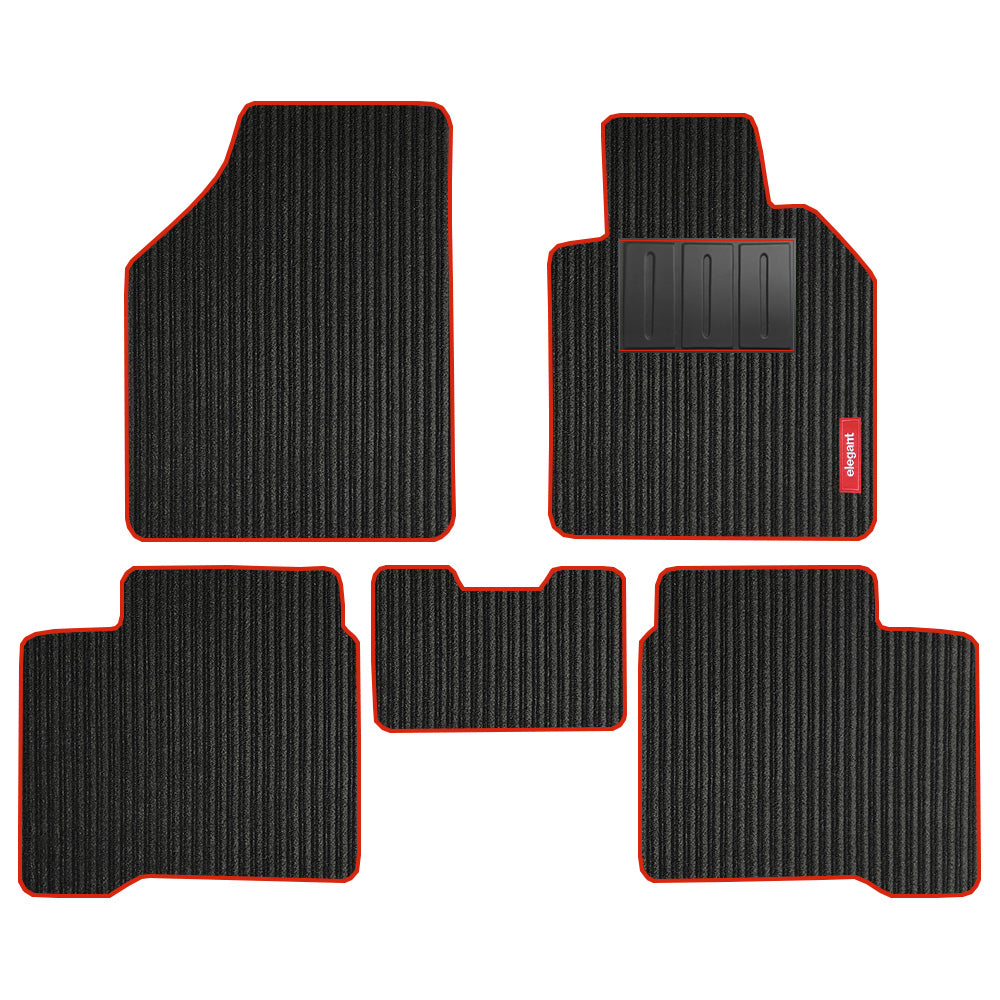 Cord Carpet Car Floor Mat For Maruti Baleno - Black Red | Elegant Auto Retail