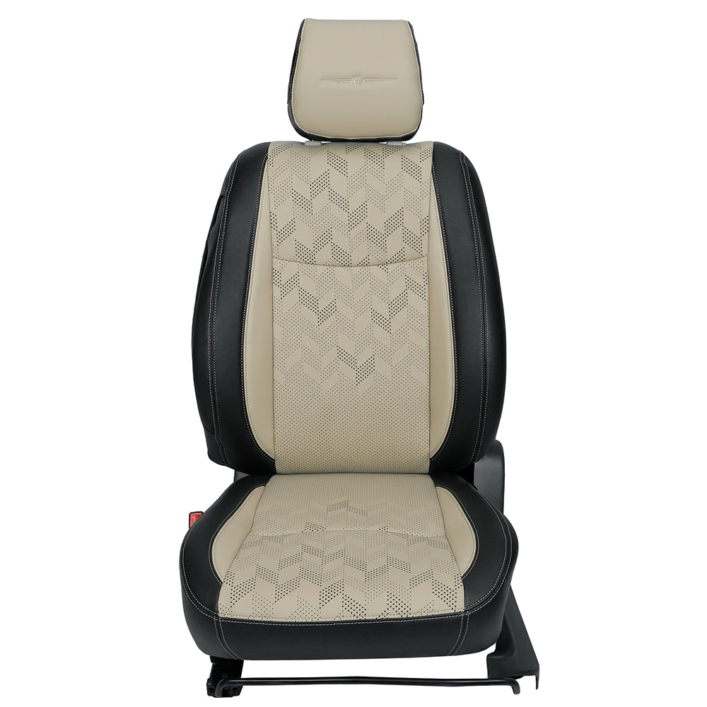 Apex Nappa PR Bucket Fit Art Leather Premium Car Seat Cover For Tata Tigor | in Beige-Black Colour | Elegant Auto Retail