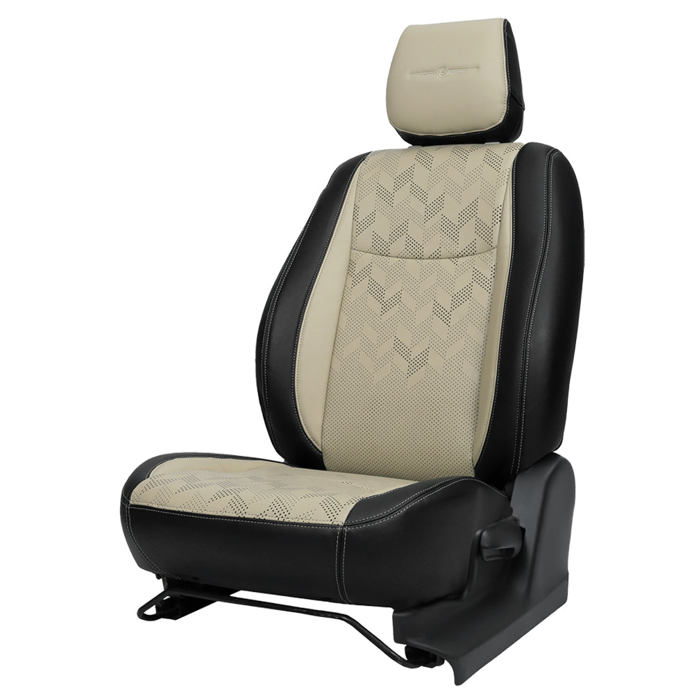 Apex Nappa PR Bucket Fit Art Leather Premium Car Seat Cover For Honda Elevate | in Beige-Black Colour | Elegant Auto Retail