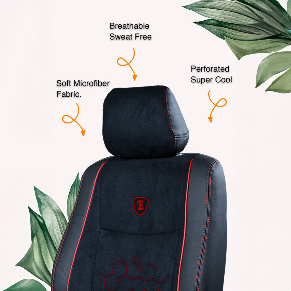 Icee Perforated Fabric Car Seat Cover For Toyota Altis - Black Red | Elegant Auto Retail