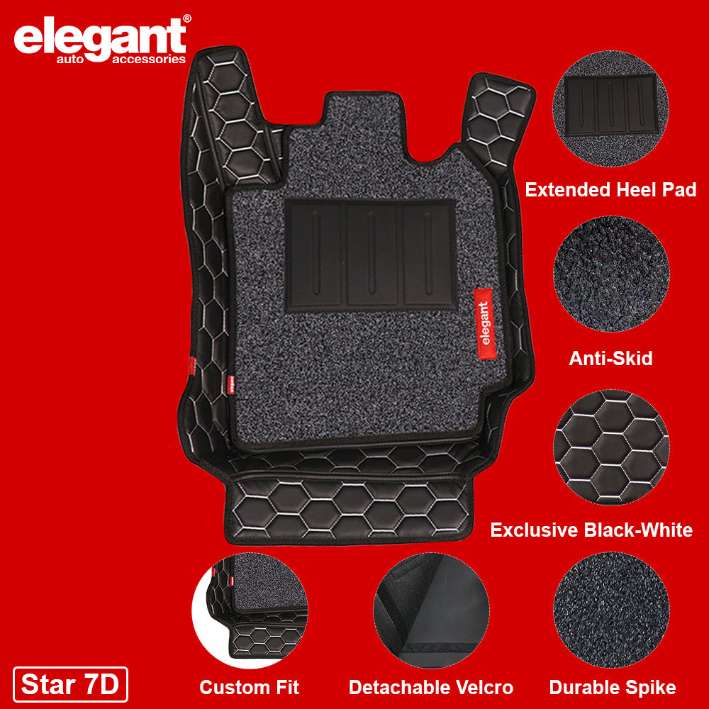 Star 7D Car Floor Mats For Mahindra XUV700-5 Seater - Black White | Elegant Auto Retail