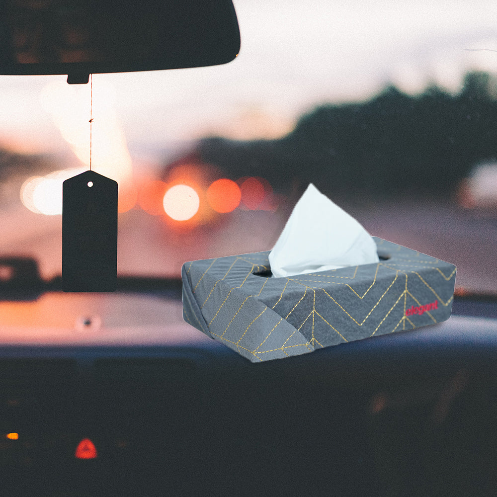 Fabric Tissue Box Grey Line Design CU09 | Elegant Auto Retail