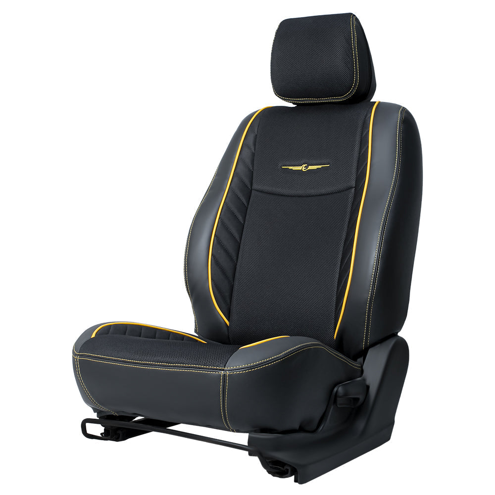 Fresco Drift Fabric Car Seat Cover For Nissan Magnite - Black Yellow | Elegant Auto Retail