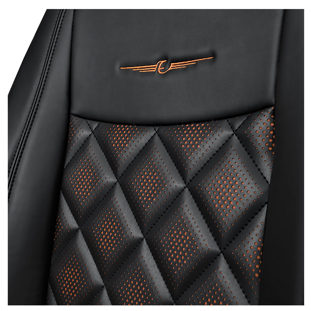 Groovy Nappa PR Art Leather Car Seat Cover For Maruti Dzire - Black Orange | Elegant Auto Retail