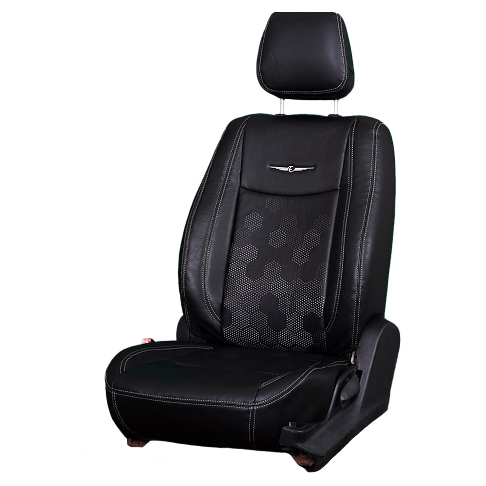 Nappa PR HEX Art Leather Car Seat Cover For Tata Punch (HaxBlack-White)! Elegant Auto Retail