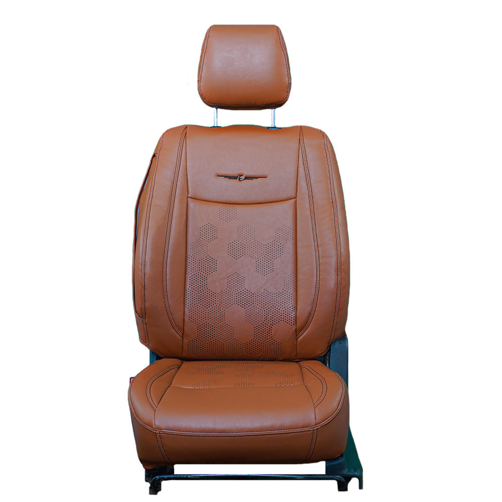 Nappa PR HEX Art Leather Car Seat Cover For Tata Harrier | in Tan Colour | Elegant Auto Retail