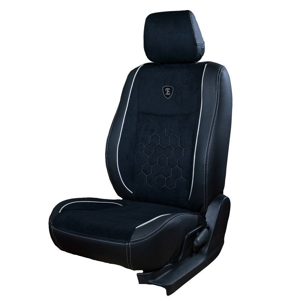 Icee Perforated Fabric Car Seat Cover For Mahindra XUV 400 EV | in Black-White Colour | Elegant Auto Retail
