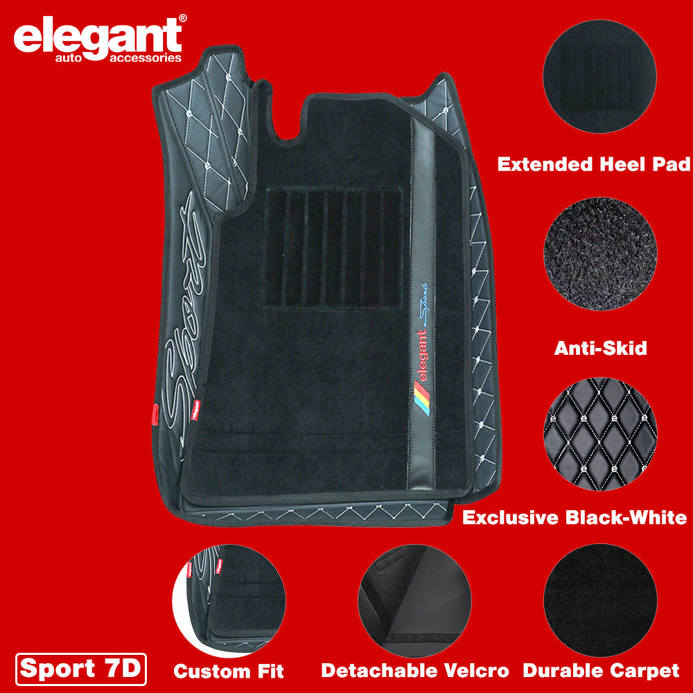 Sport 7D Carpet Car Floor Mat For Mahindra Scorpio - Black White  | Elegant Auto Retail