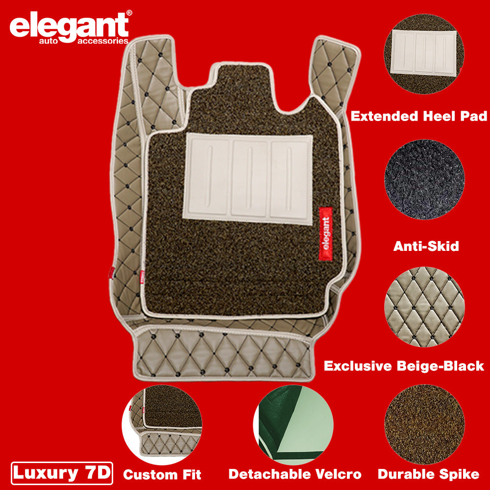 7D Car Floor Mats For Mahindra XUV700 7 Seater- Beige Black | Elegant Auto Retail