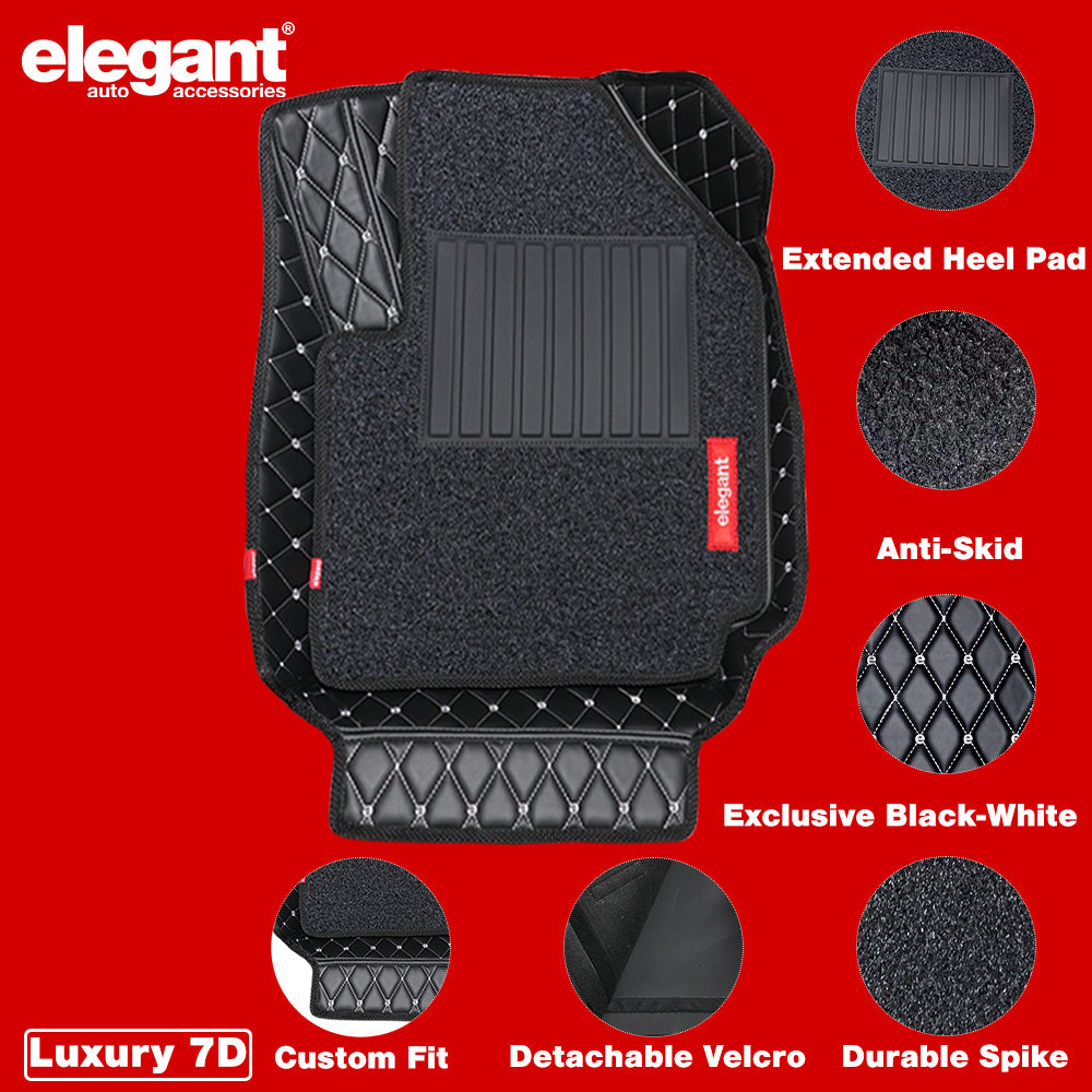 7D Car Floor Mats For Tata Nexon - Black White | Elegant Auto Retail
