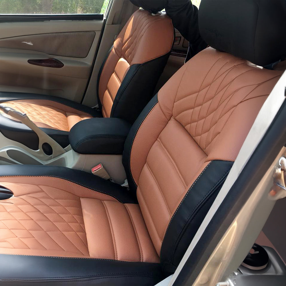 Glory Colt Duo Art Leather Car Seat Cover For Mahindra XUV 3XO | in Tan-Black Colour | Elegant Auto Retail