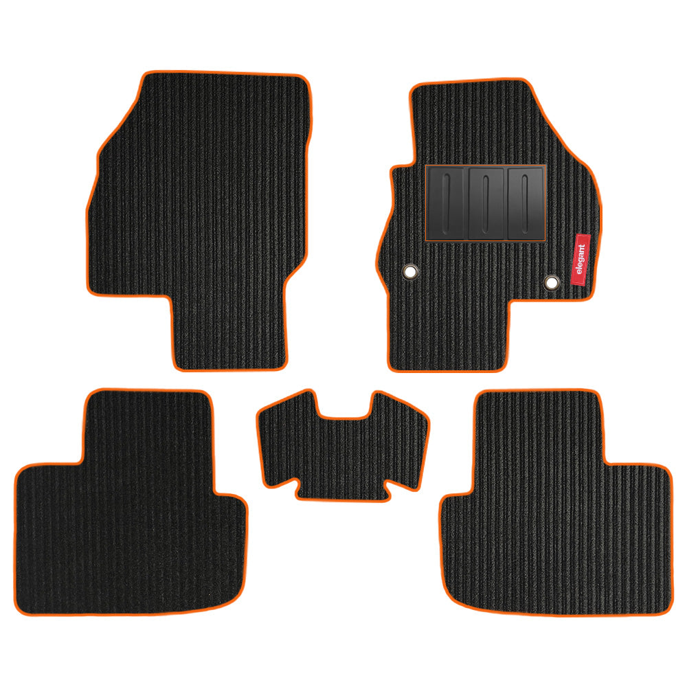 Cord Carpet Car Floor Mat For Skoda Kylaq - Black Orange | Elegant Auto Retail