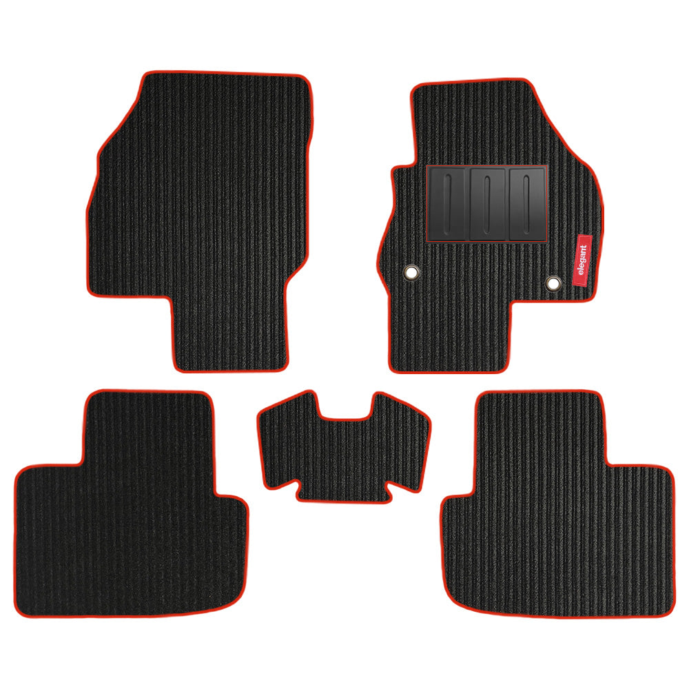 Cord Carpet Car Floor Mat For Skoda Kylaq - Black Red | Elegant Auto Retail