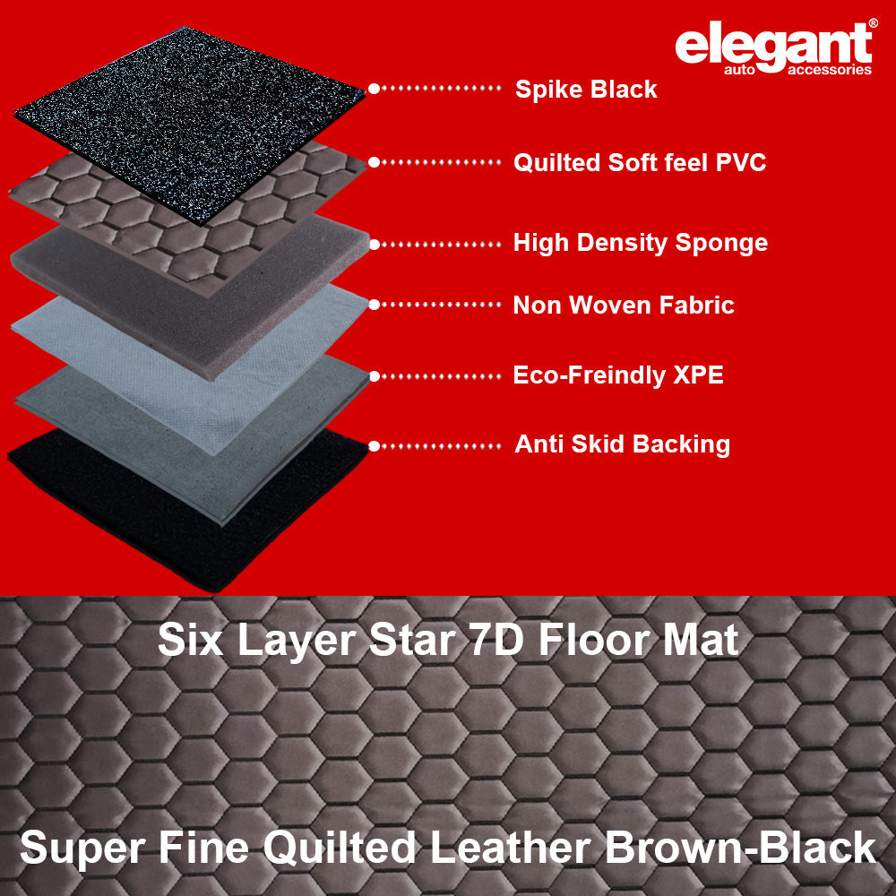 Star 7D Car Floor Mats For Maruti Grand Vitara - Brown Black | Elegant Auto Retail
