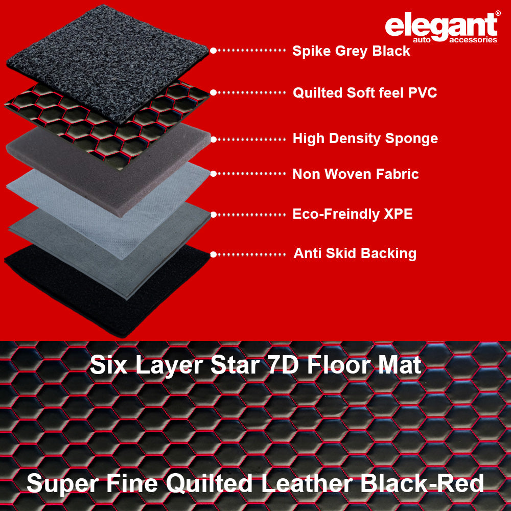 Star 7D Car Floor Mats For Tata Curvv - Black Red | Elegant Auto Retail