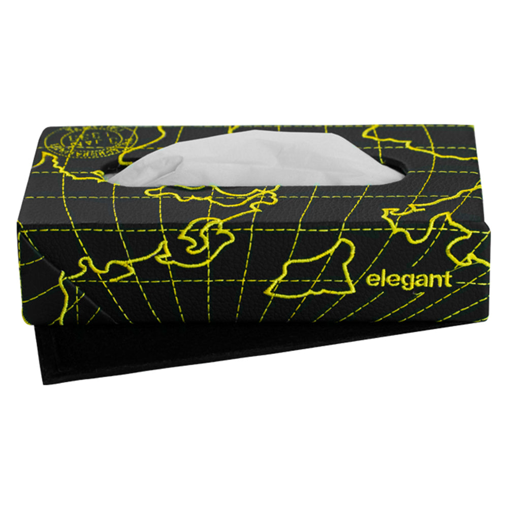 Leather Globe Tissue Box Black and Yellow | Elegant Auto Retail
