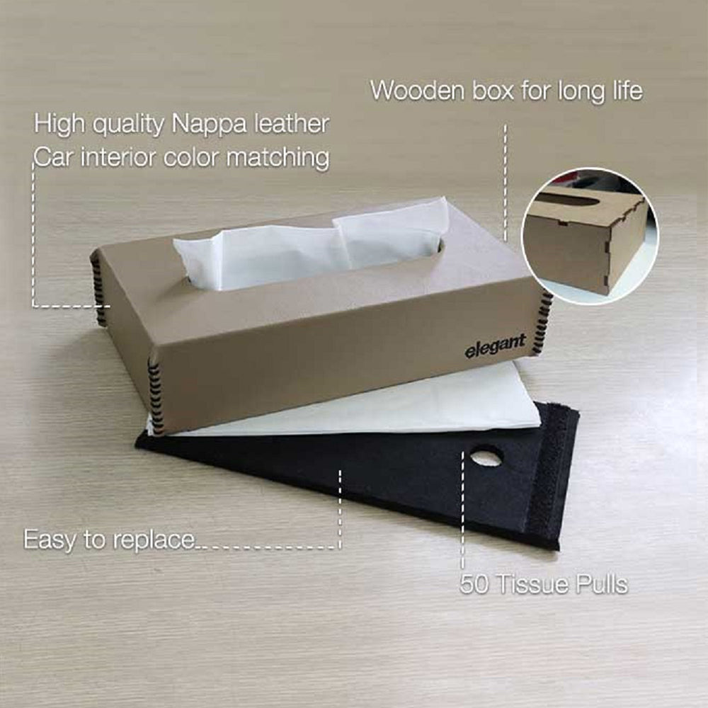 Leather Tissue Box Beige | Elegant Auto Retail