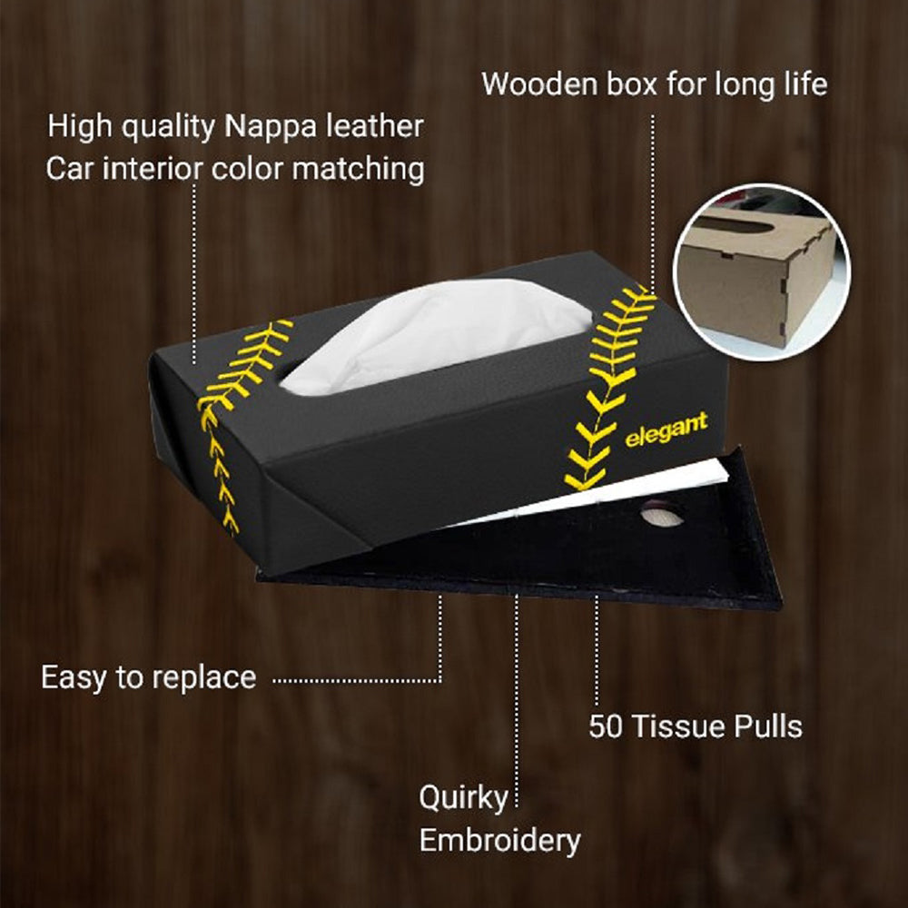 Tissue Box Leaf Black and Yellow | Elegant Auto Retail