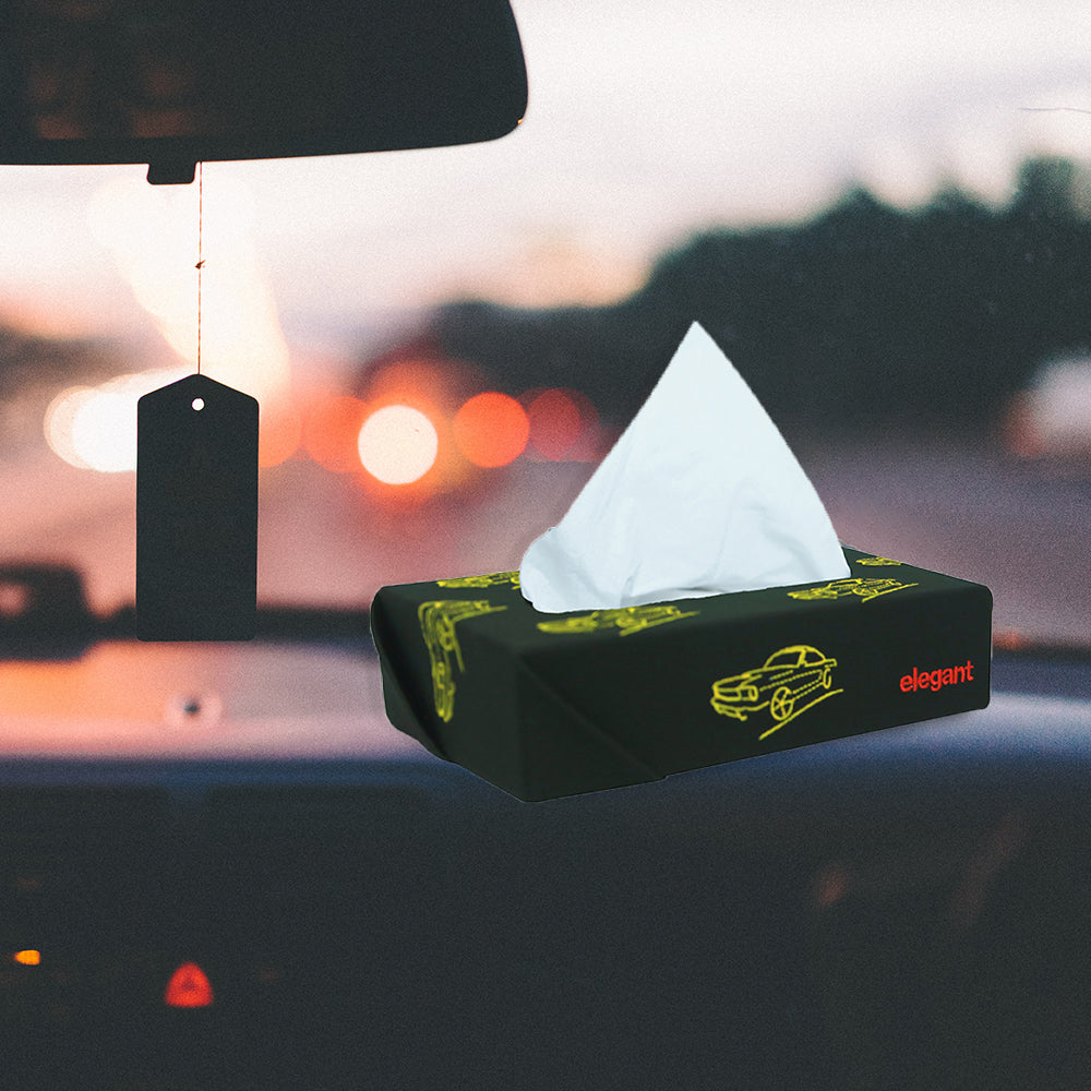 Leather Tissue Box Vintage Black And Yellow | Elegant Auto Retail