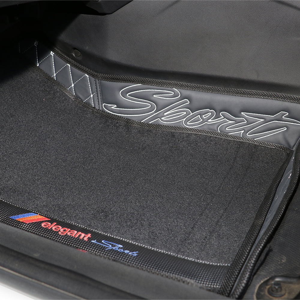Sport 7D Carpet Car Floor Mat For Jeep Wrangler Rubicon - Black White | Elegant Auto Retail
