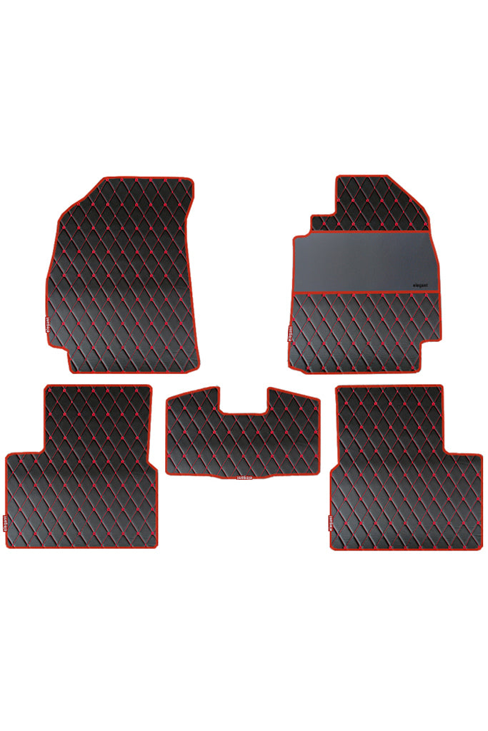 Luxury Leatherette Car Floor Mat For Hyundai Verna - Black Red | Elegant Auto Retail