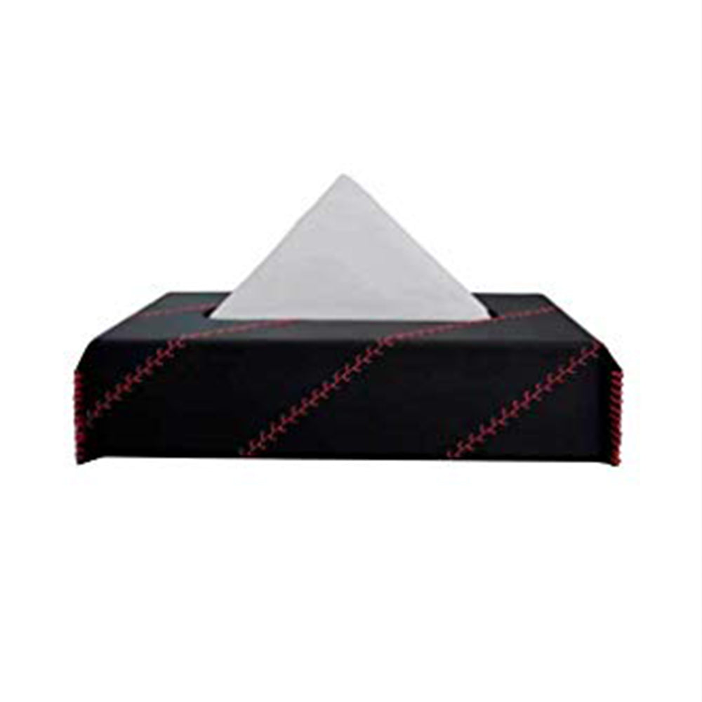 Nappa Leather Cross 1 Tissue Box in Black and Red | Elegant Auto Retail