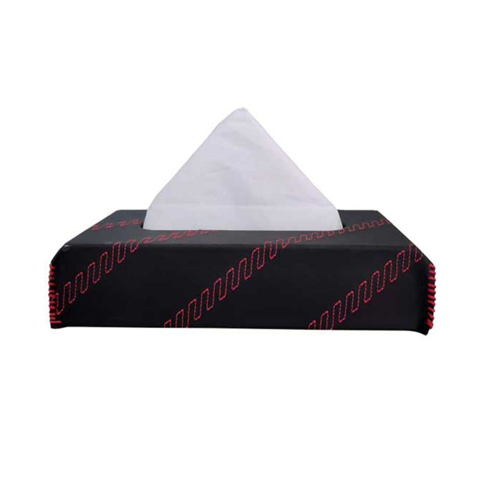 Nappa Leather Cross 2 Tissue Box Black and Red | Elegant Auto Retail