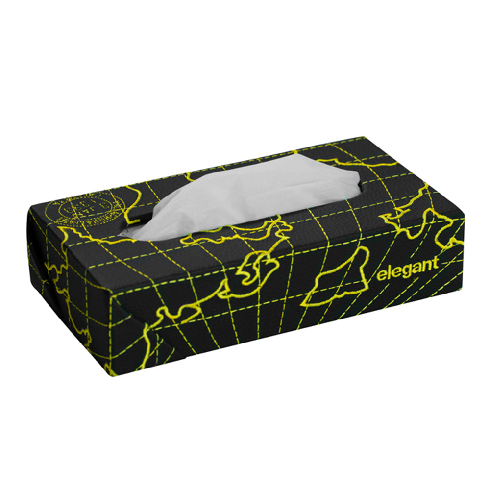 Nappa Leather Globe Tissue Box Black and Yellow | Elegant Auto Retail