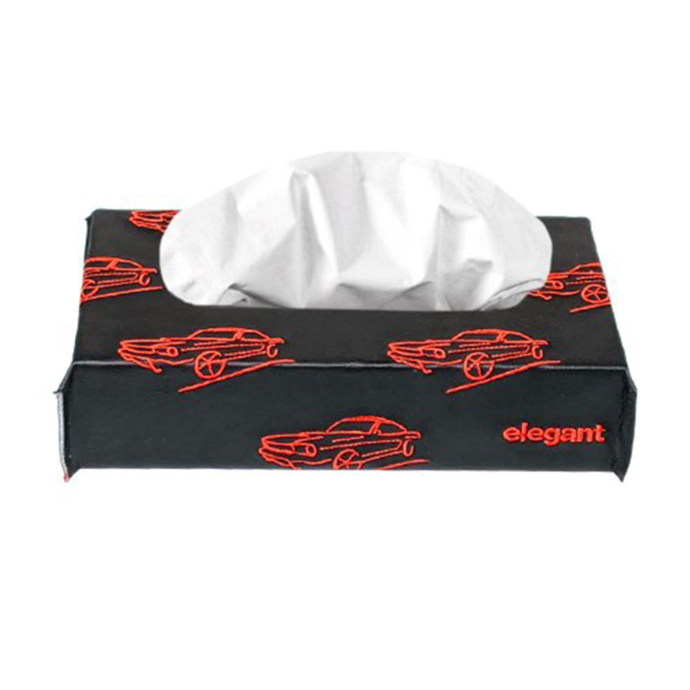 Nappa Leather Vintage 2 Tissue Box Black and Red | Elegant Auto Retail