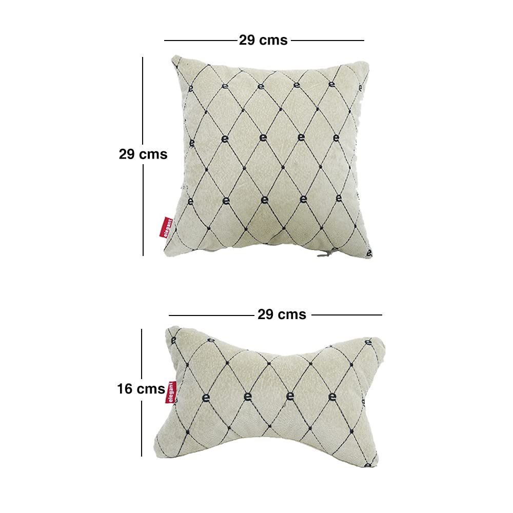 Elegant Car Comfy Pillow And Neck Rest Beige E Set of 4 Design CU01 | Elegant Auto Retail