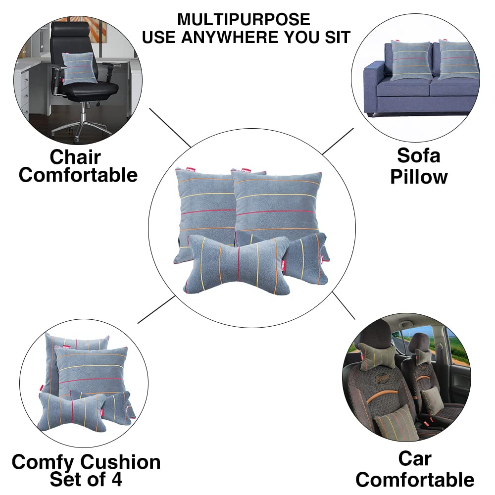 Elegant Car Comfy Pillow And Neck Rest Liner Set of 4 Design CU06 | Elegant Auto Retail