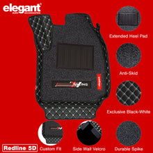 Redline 5D Car Floor Mat For Hyundai I20 - Black White | Elegant Auto Retail