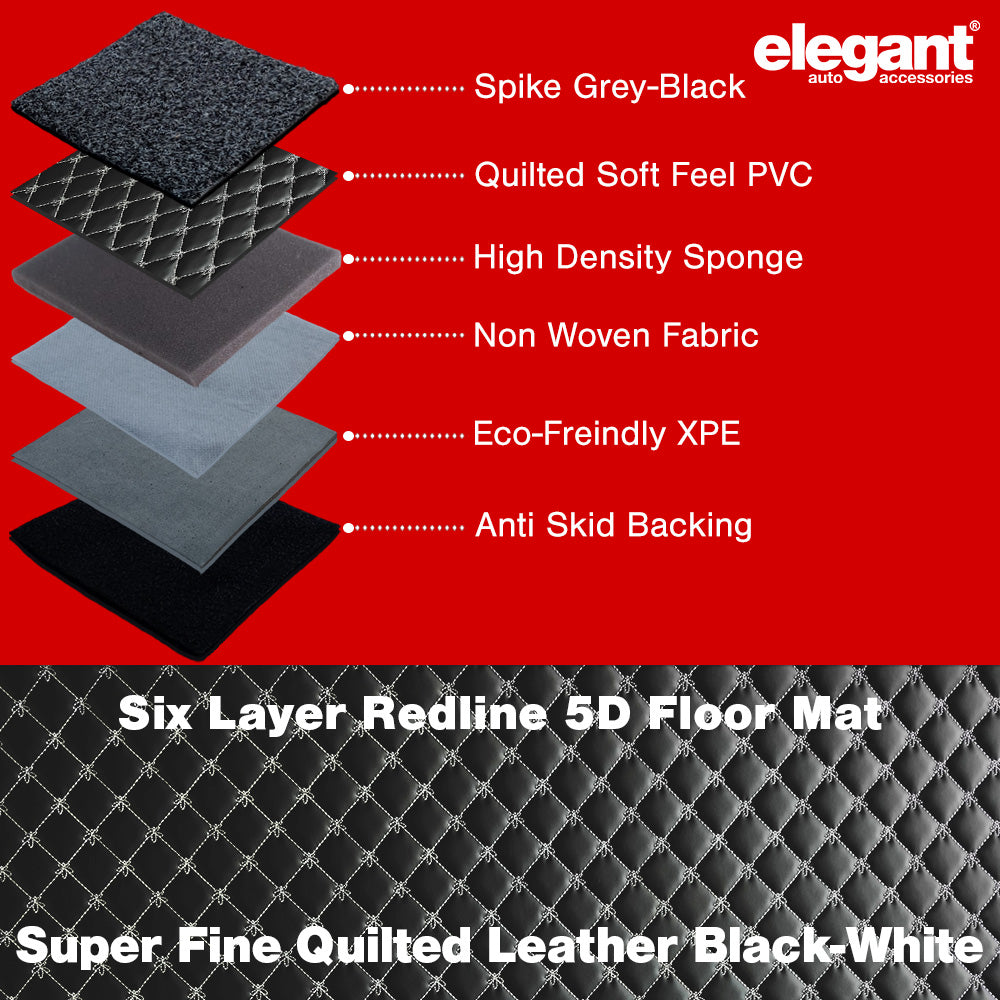 Redline 5D Car Floor Mat For Mahindra XUV700 5 Seater - Black White | Elegant Auto Retail