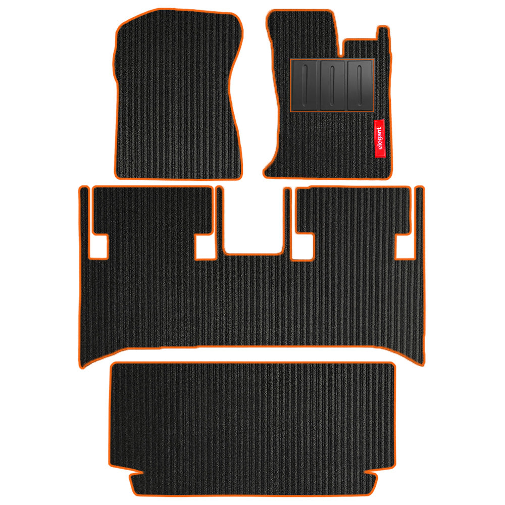 Cord Carpet Car Floor Mat For Mahindra Thar - Black Orange | Elegant Auto Retail